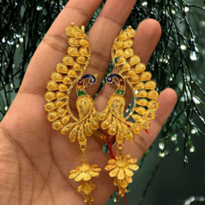 Peacock Inspired Gold Drop Earrings